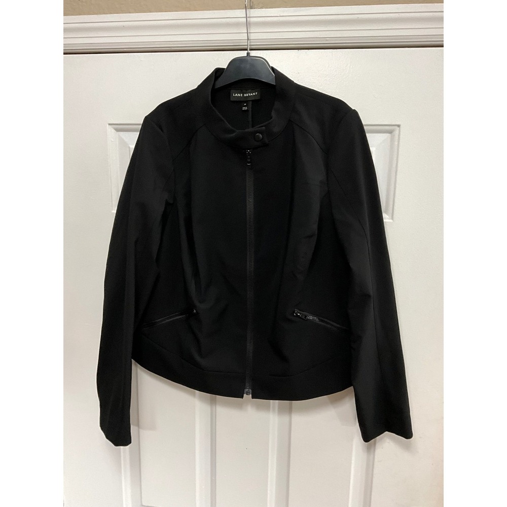 Lane Bryant Womens Black Full Zip Mock Neck Scuba Jacket Size 14 Pocketed Blazer